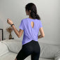 Bamboo Yarn Breathable Short-sleeved Sports Top Hollow Cross-beautiful Back Yoga Clothes Blouse Loose Round Neck Fitness Clothes