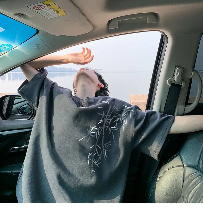 Men's Oversized Bamboo T-shirt Loose Printed Tops Cotton Tshirts Breathable Casual Short Sleeve Tees Streetwear Men Clothing