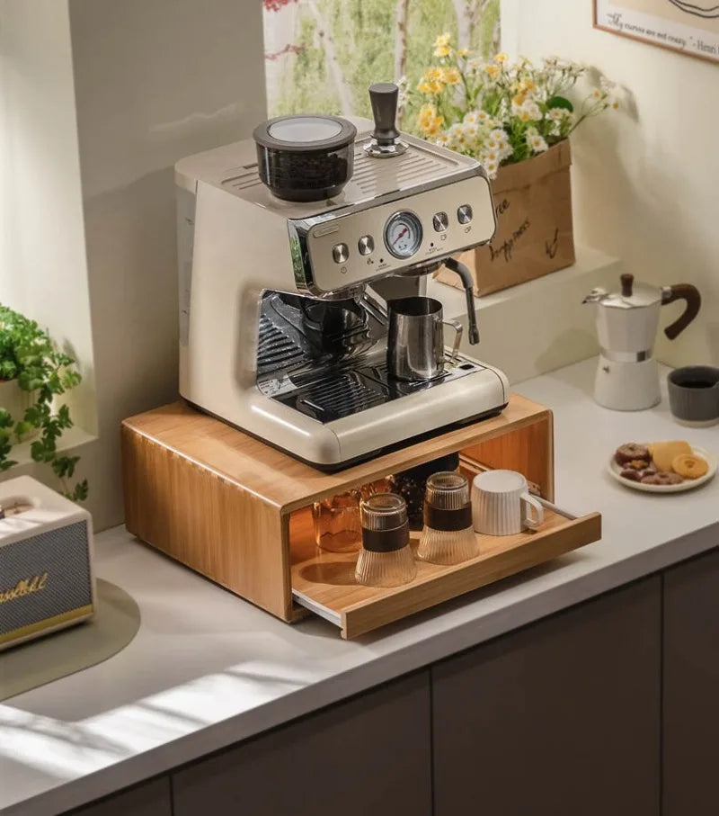 Bamboo Making Kitchen Storage Racks Coffee Machine Microwave Oven Household Pull Type Storage Rack Dustproof Cup Saucer Holders