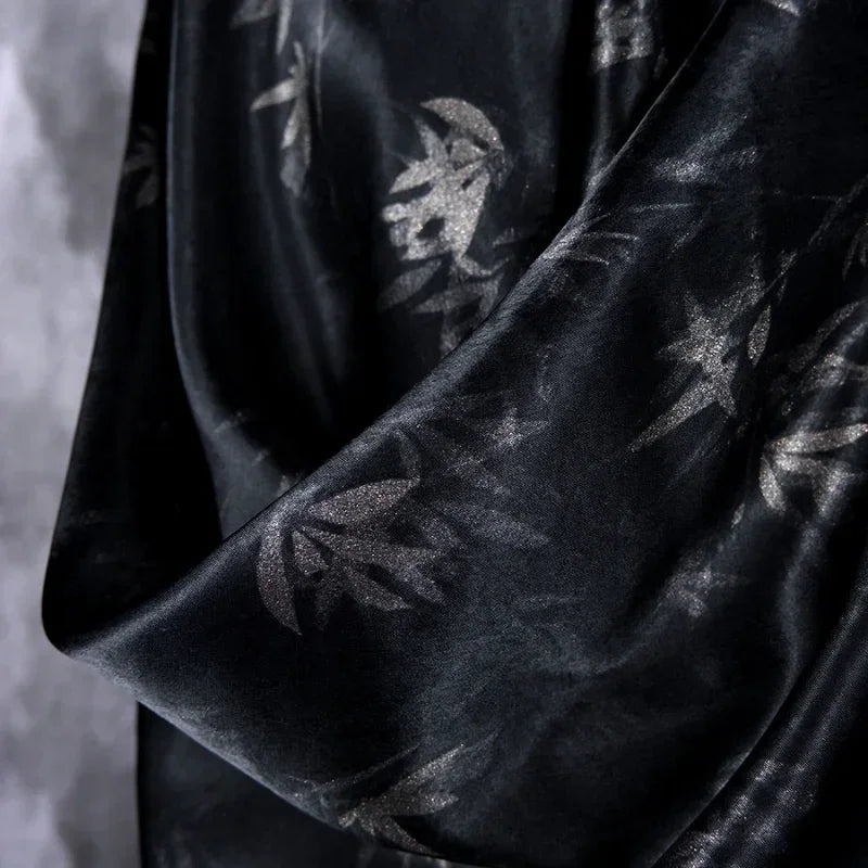 Bamboo Leaf Acetate Silk Printed Fabric New Chinese Fashion High Quality Vertical Womens Dresses Hanfu Pants DIY Design Cloth