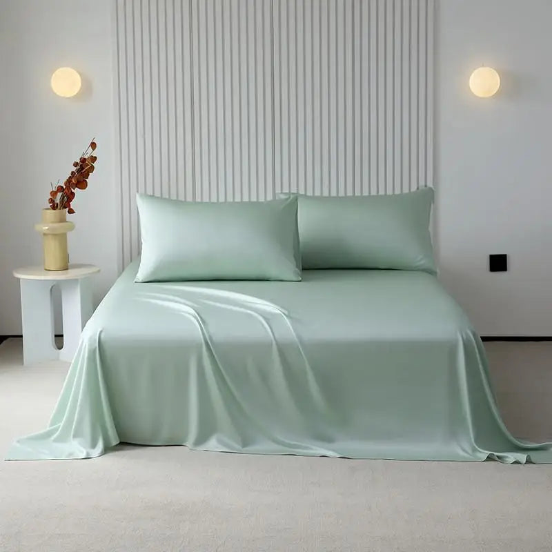 100%Organic Eucalyptus Plain Blue Flat Bed Sheets Lyocell Silky Soft Smooth Breathable Gentle to Skin Pillow shams