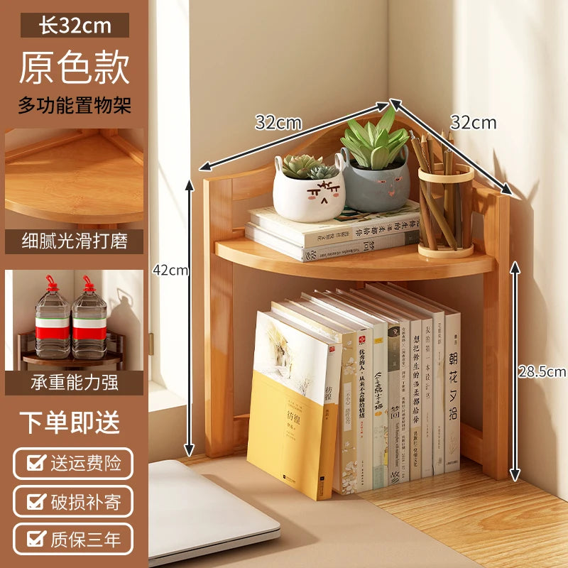 Kitchen Corner Bamboo Rack, Multi-Tier Storage Organizer, Freestanding Bookshelf for Cooking Utensils or Pantry Supplies