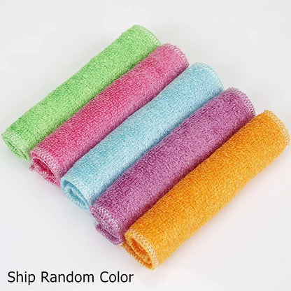 Bamboo Fiber Towel Kitchen Efficient  Anti-grease Cleaning Cloth Household Wiping Rag  Household Cleaning Tools Six Colors