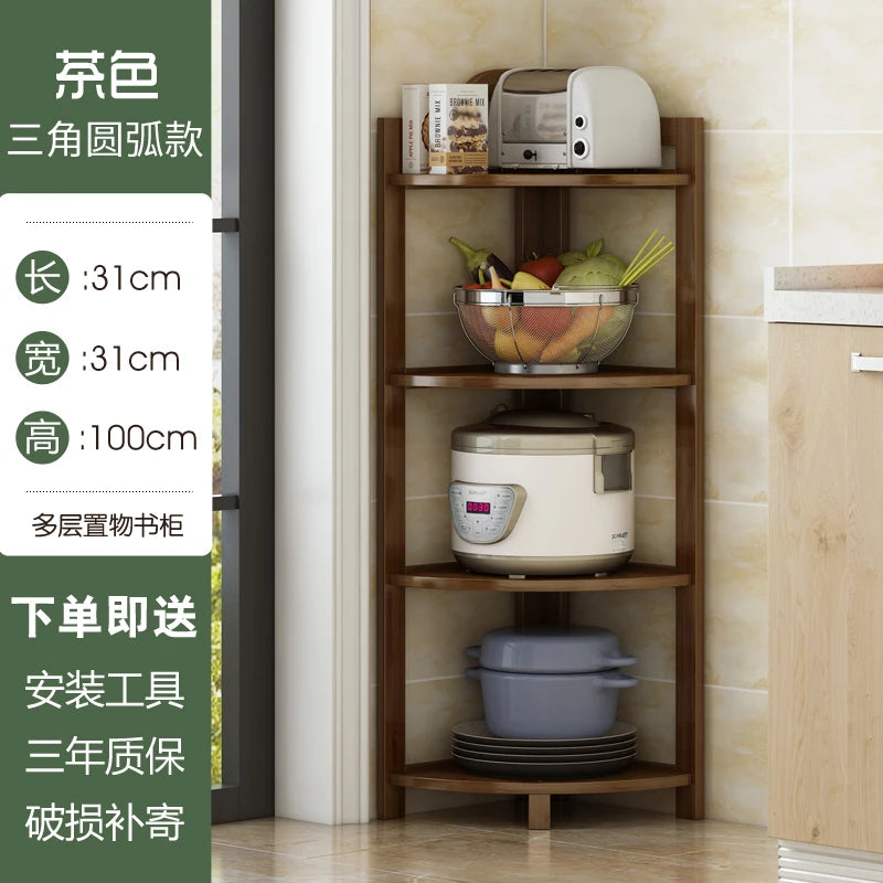 Kitchen Corner Bamboo Rack, Multi-Tier Storage Organizer, Freestanding Bookshelf for Cooking Utensils or Pantry Supplies