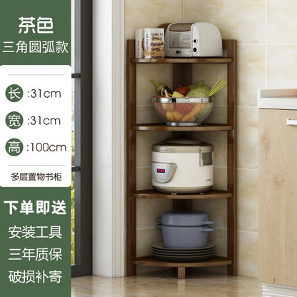Kitchen Corner Bamboo Rack, Multi-Tier Storage Organizer, Freestanding Bookshelf for Cooking Utensils or Pantry Supplies