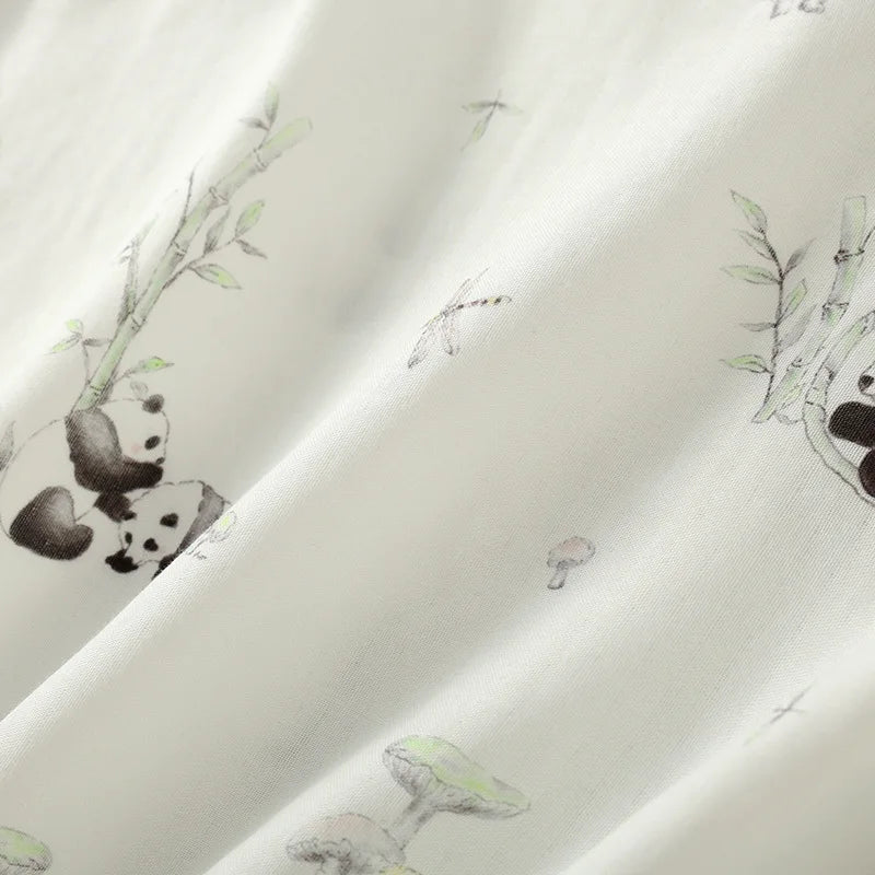 2025 Bamboo Cotton Gauze Pajamas Women's Chinese Retro Style Round Neck Loungewear Thin Nine-quarter Sleeve Loose Home Clothes