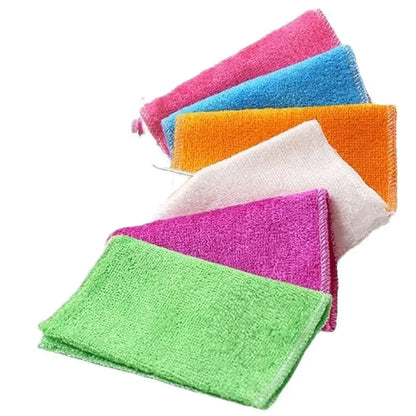 Bamboo Fiber Towel Kitchen Efficient  Anti-grease Cleaning Cloth Household Wiping Rag  Household Cleaning Tools Six Colors