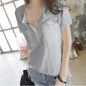 Bamboo Cotton Short Sleeve T Shirt Women Summer V Neck Half Open Neck Solid Color Versatile Top