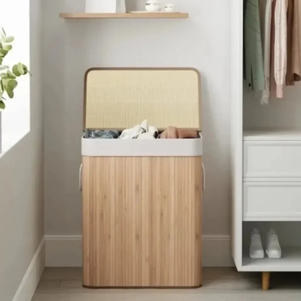 Bamboo Laundry Basket Breathable Woven Knit Laundry Basket Large Capacity Laundry Basket Environmentally Friendly Laundry Basket