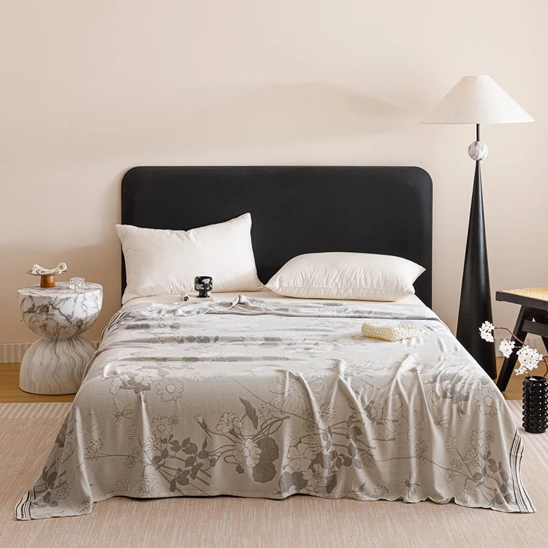 Natural Bamboo Fiber Blanket Breathable Sofa Bed Cover For Home Outdoor Jacquard Floral Cooling Summer Quilt Drop Shipping
