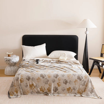 Natural Bamboo Fiber Blanket Breathable Sofa Bed Cover For Home Outdoor Jacquard Floral Cooling Summer Quilt Drop Shipping