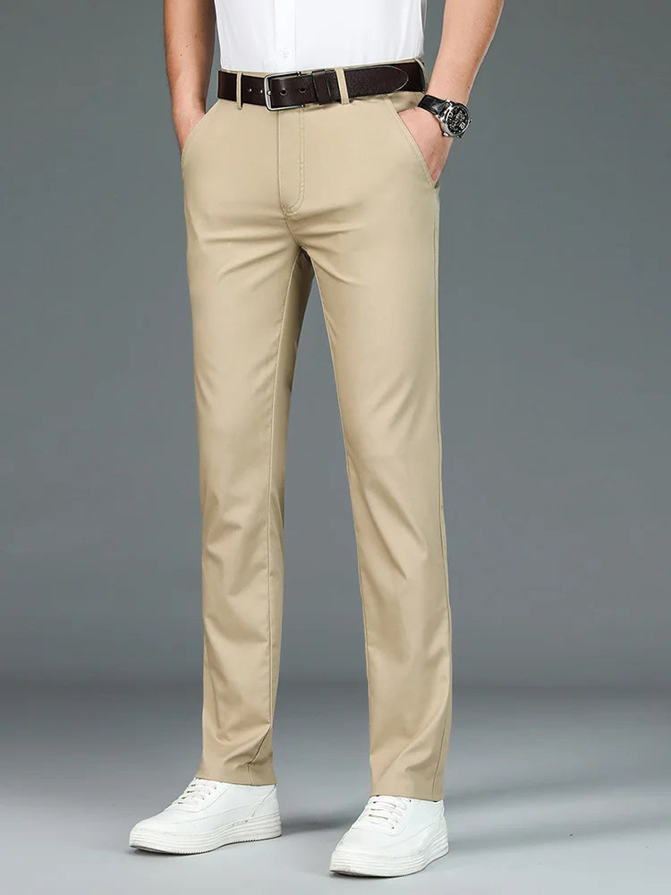 Brand Clothing Luxury Straight Business Suit Pants Men Bamboo Fiber Designer Summer Thin Elegant Casual Long Formal Trouser Male