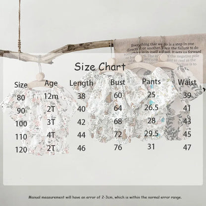 Summer Bamboo Cotton Breathable Kids Girls 2pcs Suit Full Print Cartoon Print T-shirt and Shorts Cool Girls Sets Clothing