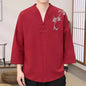 Men's Stylish Loose-Fit Bamboo Leaf Embroidered Zen Robe Traditional Chinese Kung Fu Meditation Breathable Elegant Clothing
