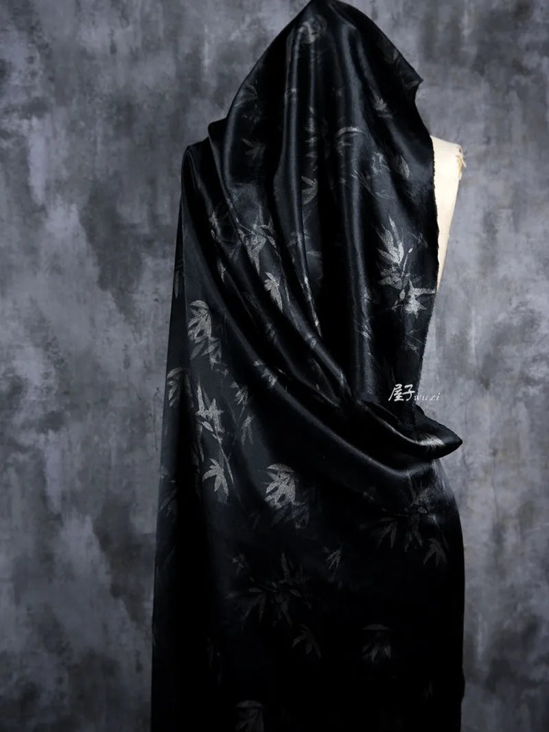 Bamboo Leaf Acetate Silk Printed Fabric New Chinese Fashion High Quality Vertical Womens Dresses Hanfu Pants DIY Design Cloth