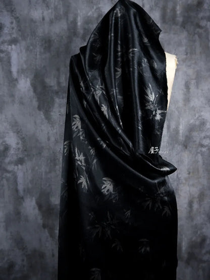 Bamboo Leaf Acetate Silk Printed Fabric New Chinese Fashion High Quality Vertical Womens Dresses Hanfu Pants DIY Design Cloth