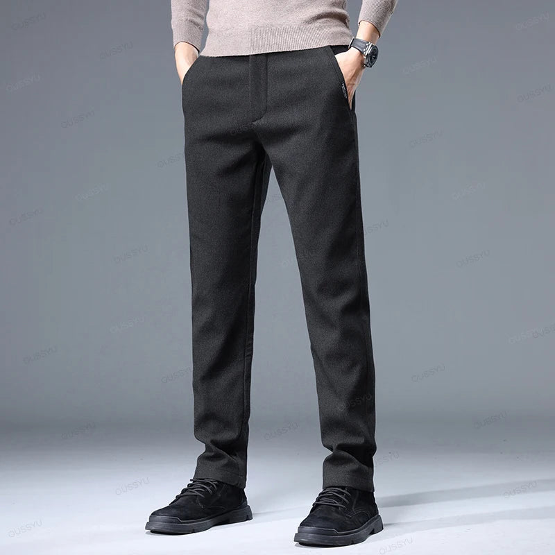 Brand Clothing High Quality Autumn Winter Men's Casual Pants Business Fashion Stretch Thick Cotton Bamboo Fiber Trousers Male