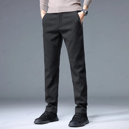 Brand Clothing High Quality Autumn Winter Men's Casual Pants Business Fashion Stretch Thick Cotton Bamboo Fiber Trousers Male