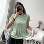 Bamboo Yarn Breathable Short-sleeved Sports Top Hollow Cross-beautiful Back Yoga Clothes Blouse Loose Round Neck Fitness Clothes