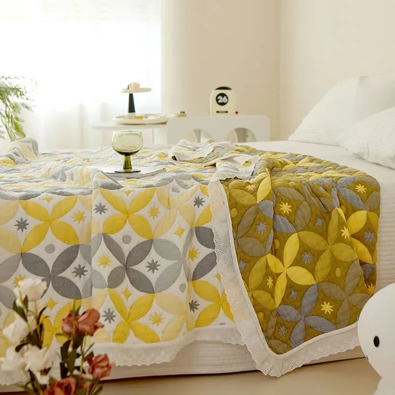 Bamboo fiber Puff blanket Jacquard bed plaid Stitch bed linen Antibacterial summer Blankets and bedspreads Home and decoration