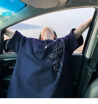 Men's Oversized Bamboo T-shirt Loose Printed Tops Cotton Tshirts Breathable Casual Short Sleeve Tees Streetwear Men Clothing