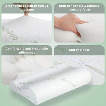 Bamboo Pillow Memory Foam Pillow with Removable Cover with Zipper Bamboo Neck Pillow for Sleeping Ergonomically Design JAF022
