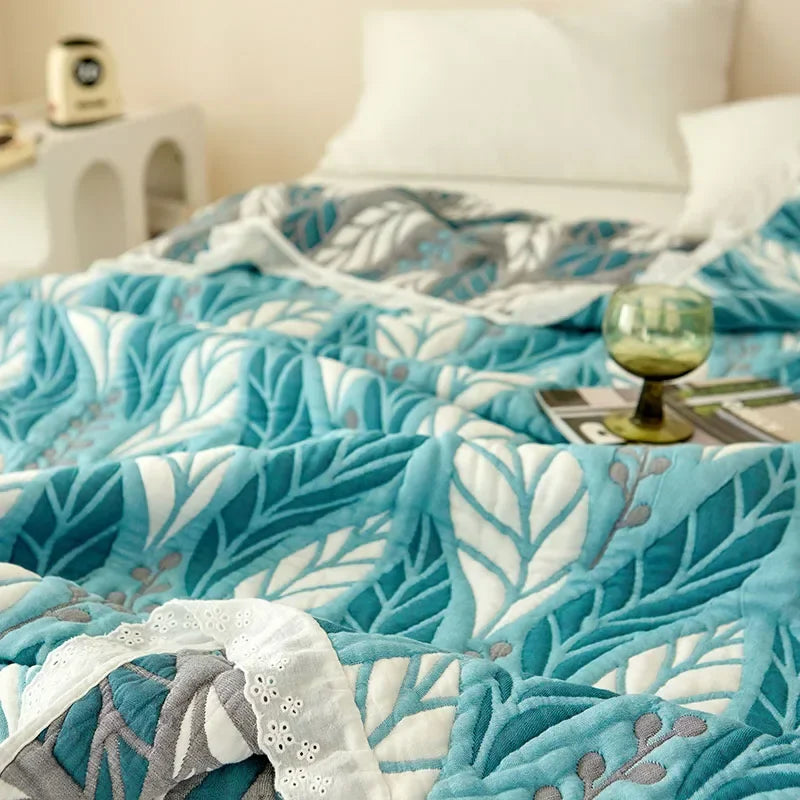 Bamboo fiber Puff blanket Jacquard bed plaid Stitch bed linen Antibacterial summer Blankets and bedspreads Home and decoration