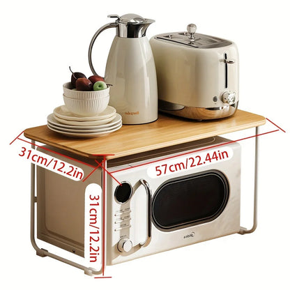 Bamboo Microwave Storage Rack Adjustable Kitchen Table Oven Cooker Organizer Shelf 1 Layer Household Desk Spice Condiment Holder