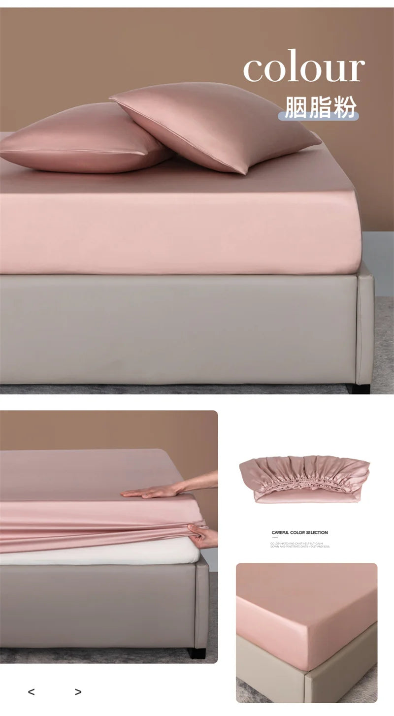 Organic Bamboo Bed Fitted Sheet Solid Color Silky Bed Cover Luxury Mattress Cover with Rubber Band Double Queen Size Customized