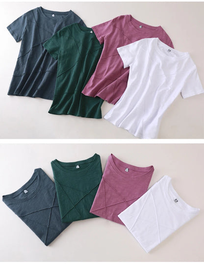 Fashion Spring Summer Slim Bamboo Cotton T-Shirts Women O-Neck Short Sleeve Korean Ribbed T Shirt Female Casual Solid Tops