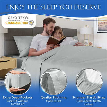 Luxury 100% Bamboo Bed Sheet Set with Fitted Sheets Flat Bedsheet Pillowcase Double Queen King Size Bedding Sets Smooth Silky