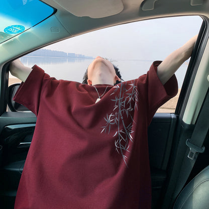 Men's Oversized Bamboo T-shirt Loose Printed Tops Cotton Tshirts Breathable Casual Short Sleeve Tees Streetwear Men Clothing