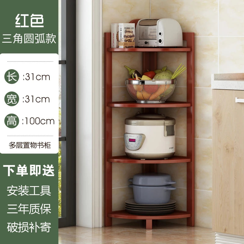 Kitchen Corner Bamboo Rack, Multi-Tier Storage Organizer, Freestanding Bookshelf for Cooking Utensils or Pantry Supplies